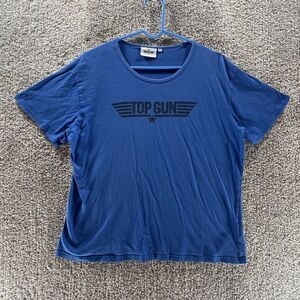 Top Gun Shirt Womens Extra Large Blue Short Sleeve Flying Cotton Casual Logo